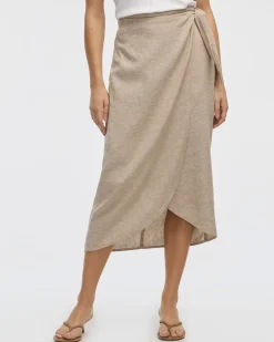 Linen-Blend Wrap Midi Skirt