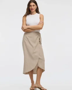 Linen-Blend Wrap Midi Skirt