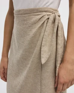Linen-Blend Wrap Midi Skirt