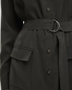 Long-Sleeve Buttoned-Down Dress with Utility Pockets