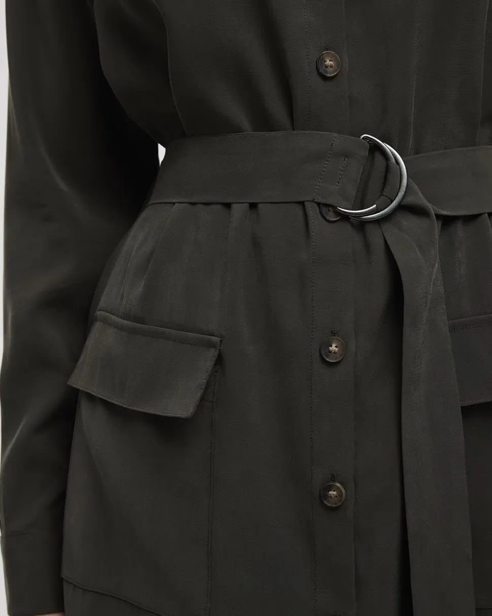 Long-Sleeve Buttoned-Down Dress with Utility Pockets