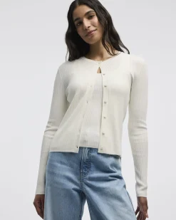 Long-Sleeve Buttoned-Down Ribbed Cardigan