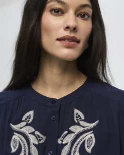 Long-Sleeve Crew-Neck Dress with Embroidered Details