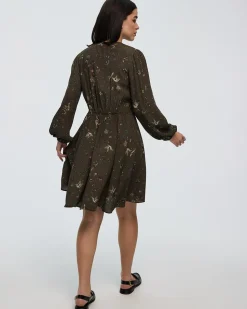 Long-Sleeve Crew-Neck Dress with Pintucks