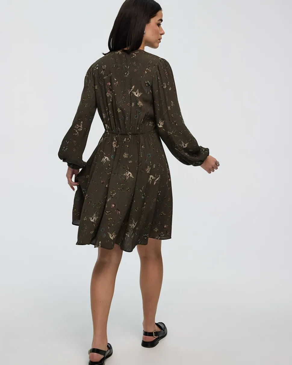 Long-Sleeve Crew-Neck Dress with Pintucks