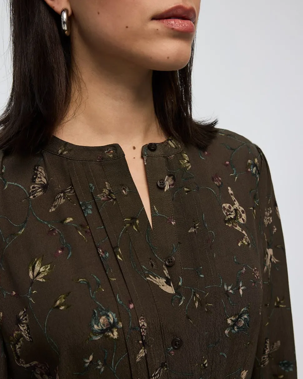 Long-Sleeve Crew-Neck Dress with Pintucks