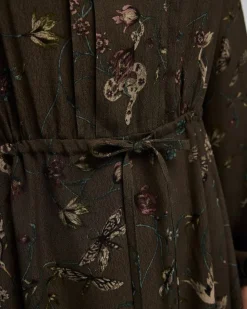 Long-Sleeve Crew-Neck Dress with Pintucks
