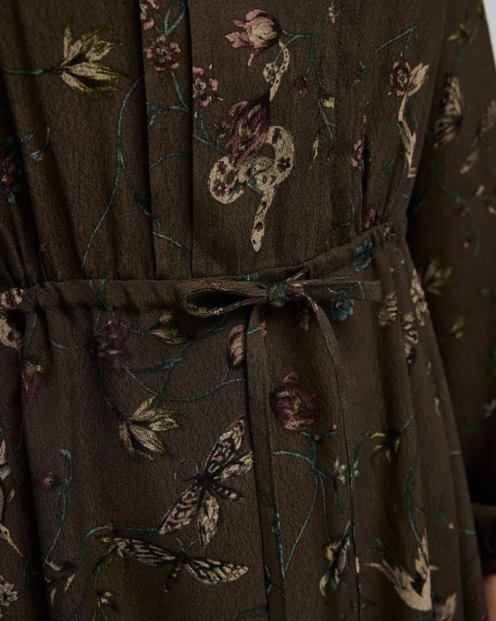 Long-Sleeve Crew-Neck Dress with Pintucks