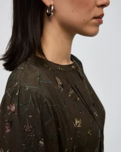 Long-Sleeve Crew-Neck Dress with Pintucks