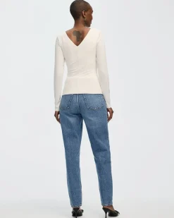 Long-Sleeve Top with V Neckline at Front and Back