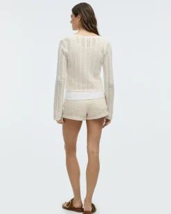 Long-Sleeve V-Neck Bolero with Open Stitches