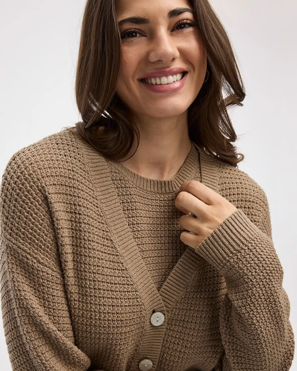 Long-Sleeve V-Neck Loose Cardigan