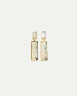 Marbled-Effect Stud Earrings with Rectangle Pendants