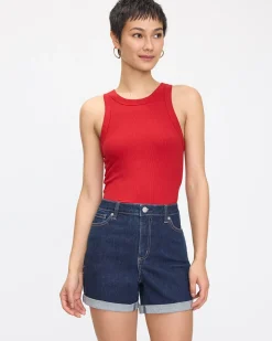 Mid-Rise Denim Shorts with Rolled Hem