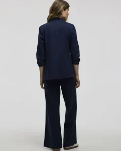 Open Linen Blazer with Ruched Sleeves