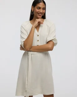 Puffy-Elbow-Sleeve Dress with Split Neckline -Toni Fifi. x Reitmans
