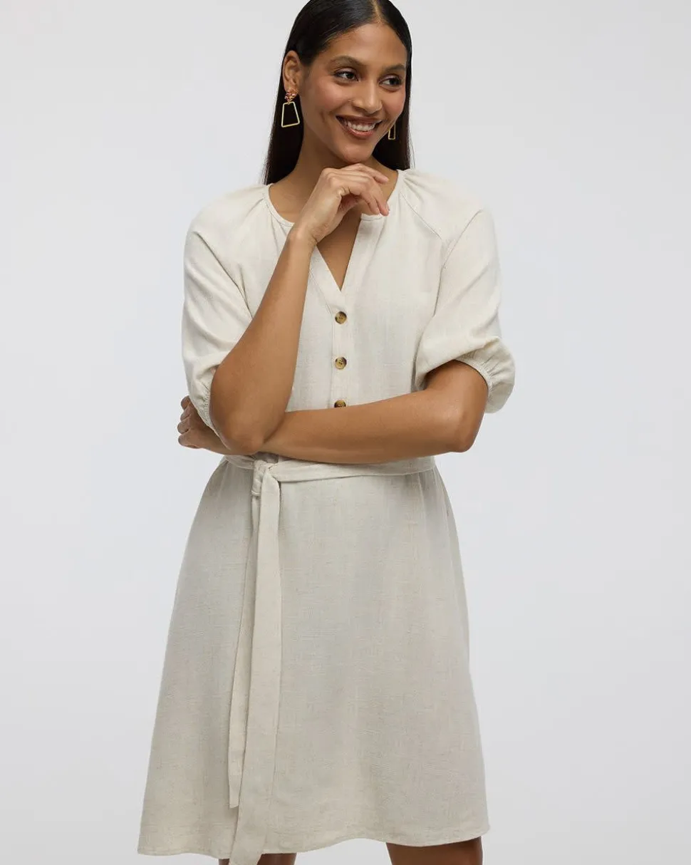 Puffy-Elbow-Sleeve Dress with Split Neckline -Toni Fifi. x Reitmans