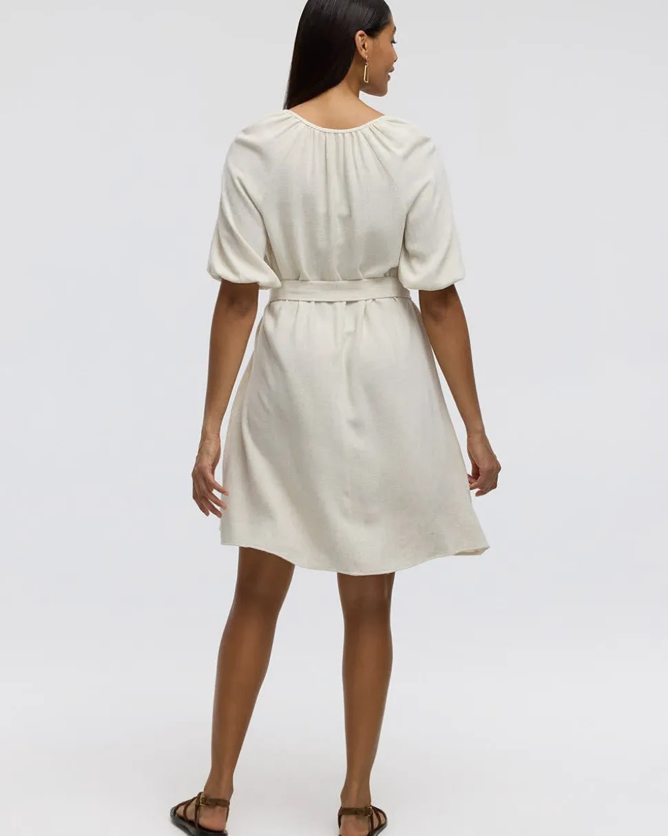 Puffy-Elbow-Sleeve Dress with Split Neckline -Toni Fifi. x Reitmans