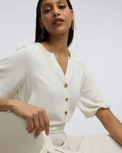 Puffy-Elbow-Sleeve Dress with Split Neckline -Toni Fifi. x Reitmans