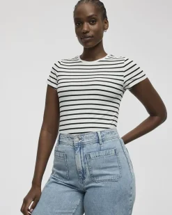 Ribbed Fitted Crew Neck T-Shirt with Stripes - R Essentials