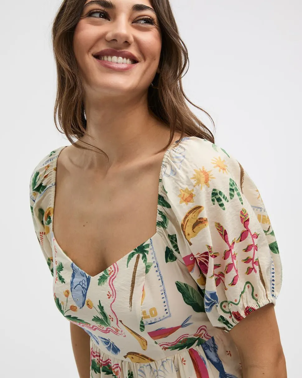 Short-Bubble-Sleeve Bustier Dress with Sweetheart Neckline