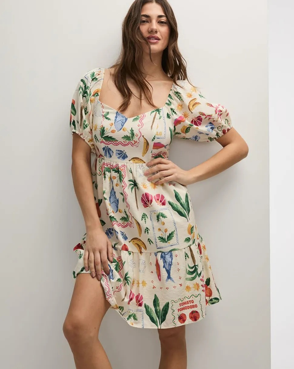 Short-Bubble-Sleeve Bustier Dress with Sweetheart Neckline