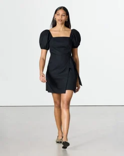 Short-Bubble-Sleeve Mini Dress with Square Neckline