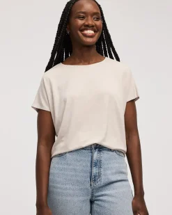 Short-Dolman-Sleeve Boat-Neck T-Shirt