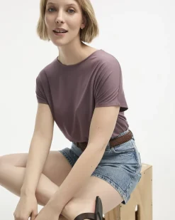 Short-Dolman-Sleeve Boat-Neck T-Shirt