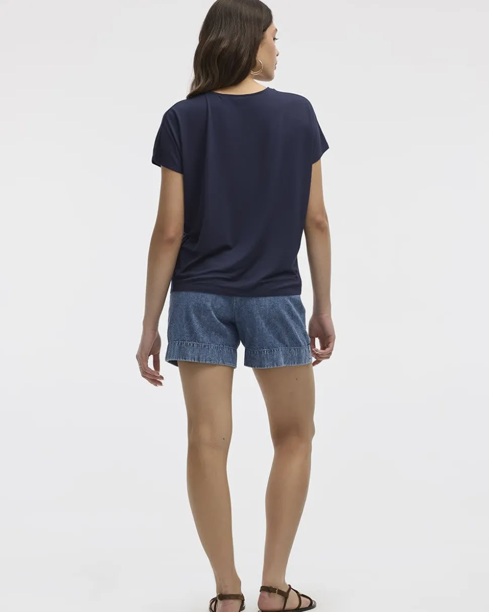 Short-Dolman-Sleeve Boat-Neck T-Shirt
