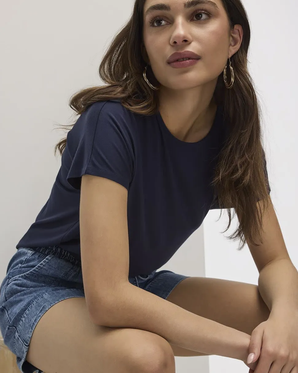 Short-Dolman-Sleeve Boat-Neck T-Shirt