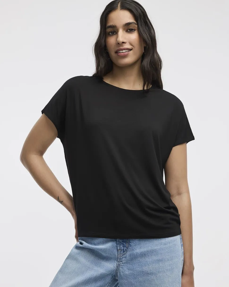 Short-Dolman-Sleeve Boat-Neck T-Shirt