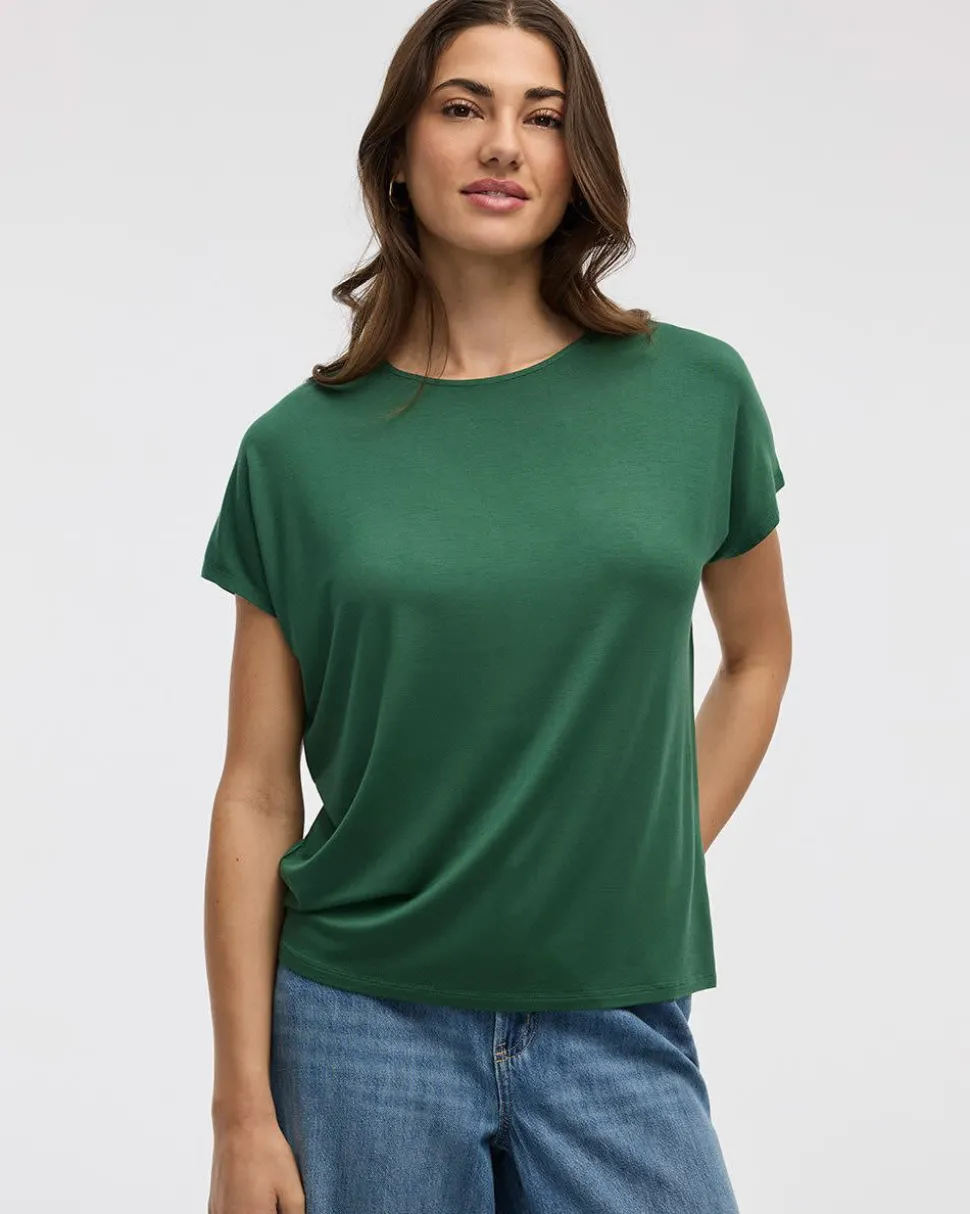 Short-Dolman-Sleeve Boat-Neck T-Shirt