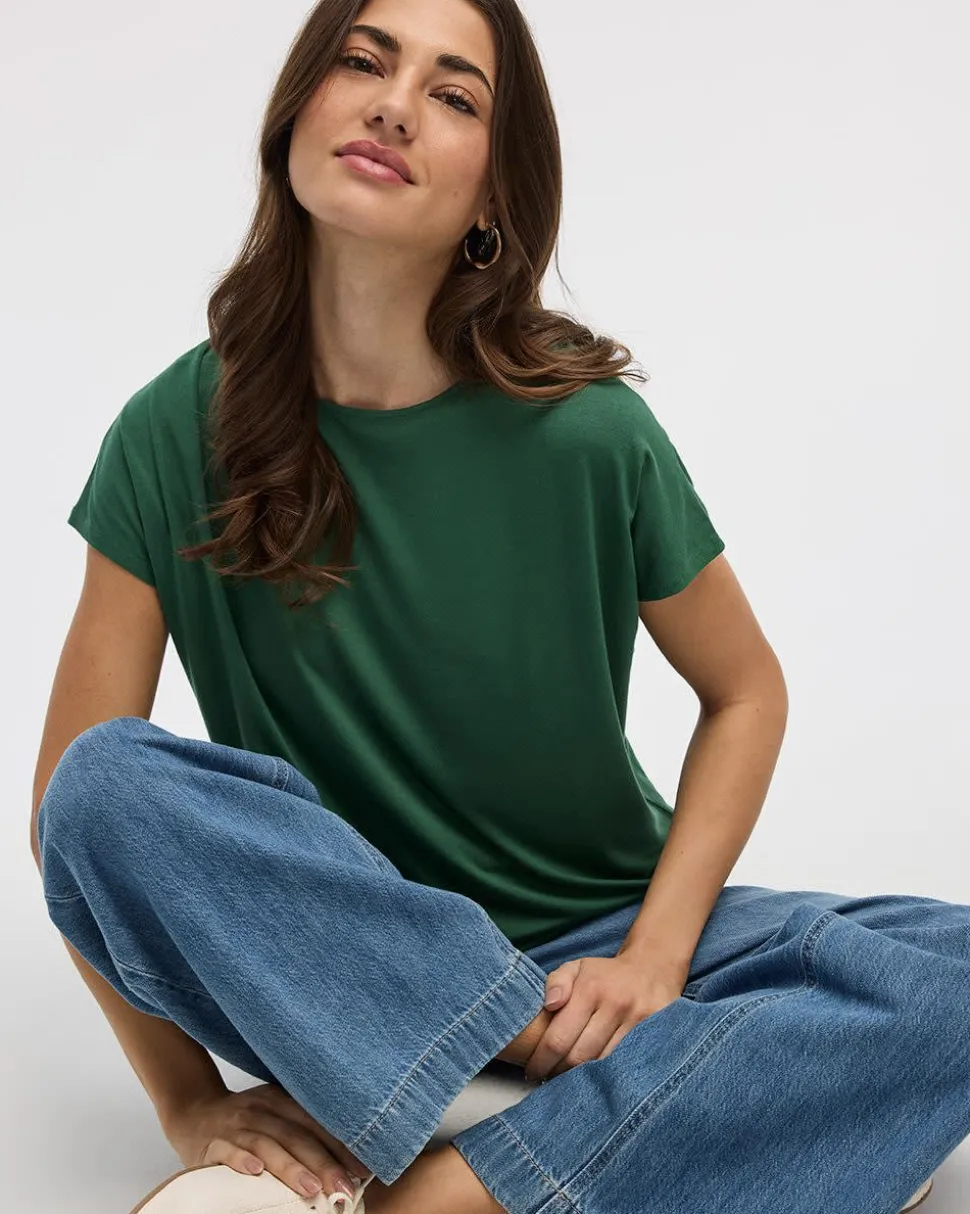 Short-Dolman-Sleeve Boat-Neck T-Shirt