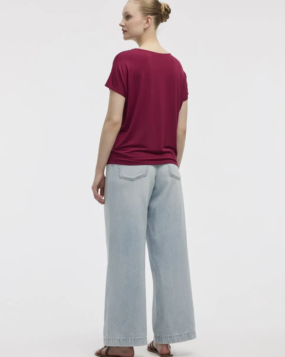 Short-Dolman-Sleeve Boat-Neck T-Shirt