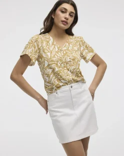 Short-Flutter-Sleeve V-Neck Buttoned-Down Blouse