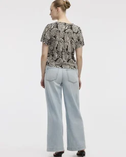 Short-Flutter-Sleeve V-Neck Buttoned-Down Blouse