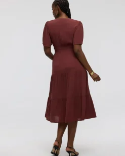 Short-Flutter-Sleeve V-Neck Tiered Midi Dress - Toni Fifi. Reitmans