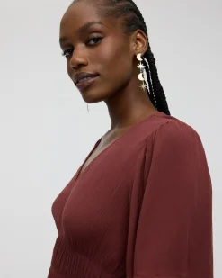Short-Flutter-Sleeve V-Neck Tiered Midi Dress - Toni Fifi. Reitmans