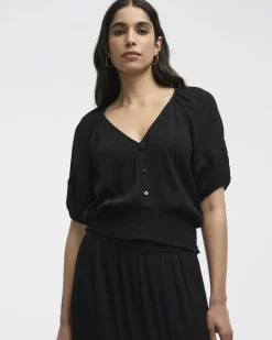 Short-Puffy-Sleeve Top with V Neckline