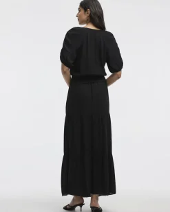 Short-Puffy-Sleeve Top with V Neckline