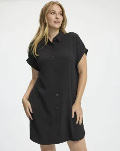 Short-Sleeve Buttoned-Down Dress with Shirt Collar
