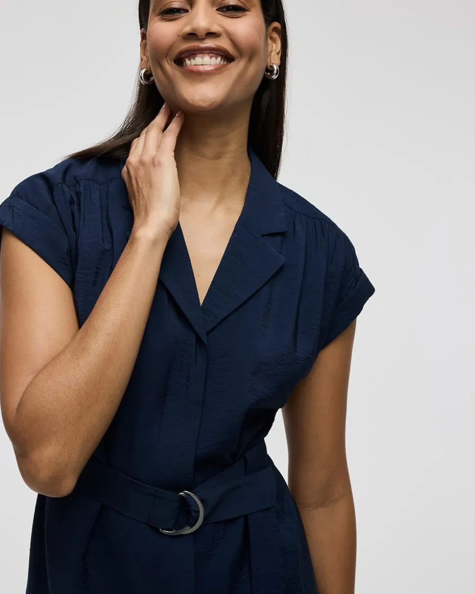 Short-Sleeve Buttoned-Down Midi Dress with Tailored Collar