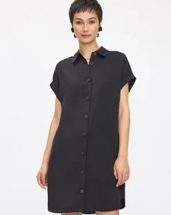 Short-Sleeve Buttoned-Down Dress with Shirt Collar
