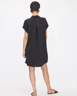 Short-Sleeve Buttoned-Down Dress with Shirt Collar