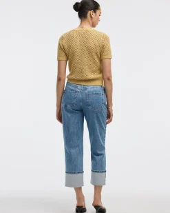 Short-Sleeve Crew-Neck Open-Stitch Pullover