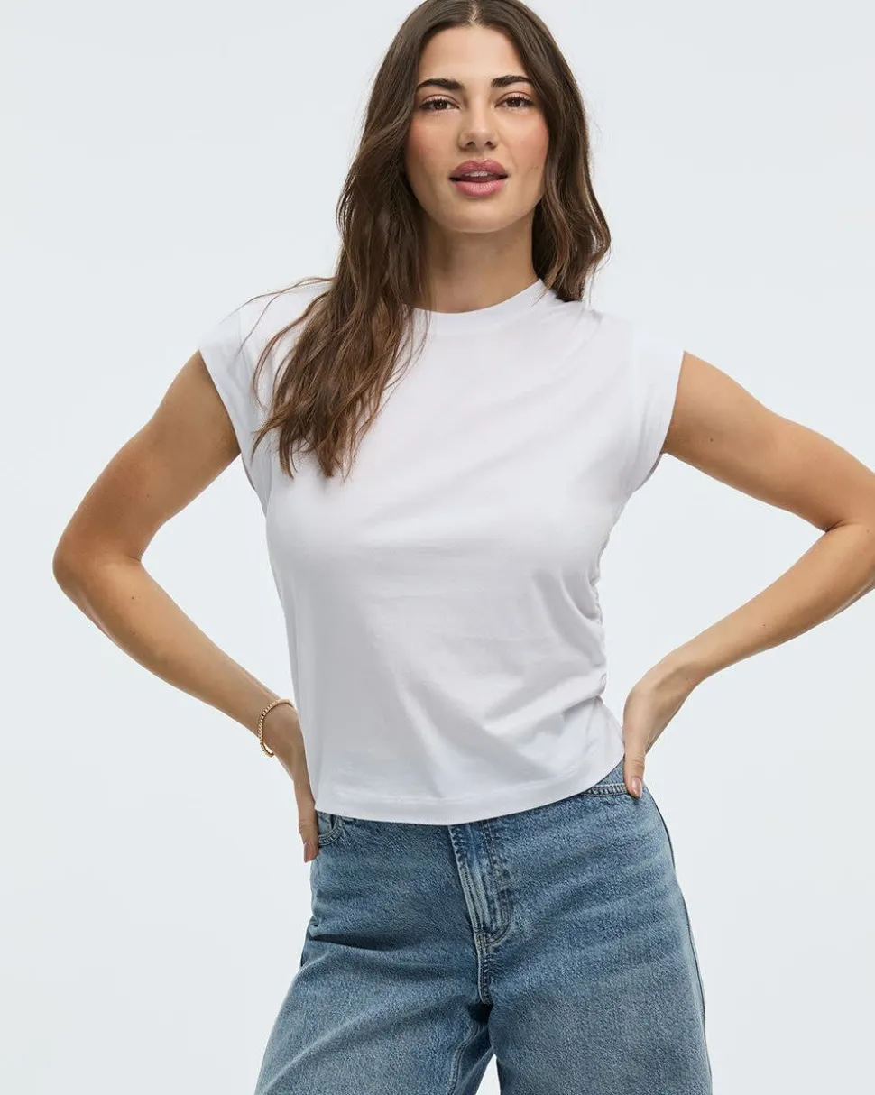 Short-Sleeve Crew-Neck Tee with Shirred Sides