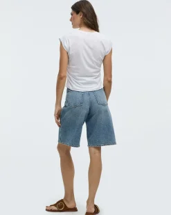 Short-Sleeve Crew-Neck Tee with Shirred Sides