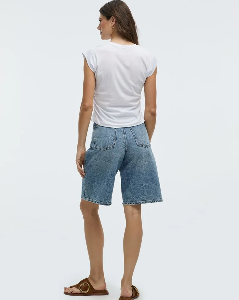 Short-Sleeve Crew-Neck Tee with Shirred Sides