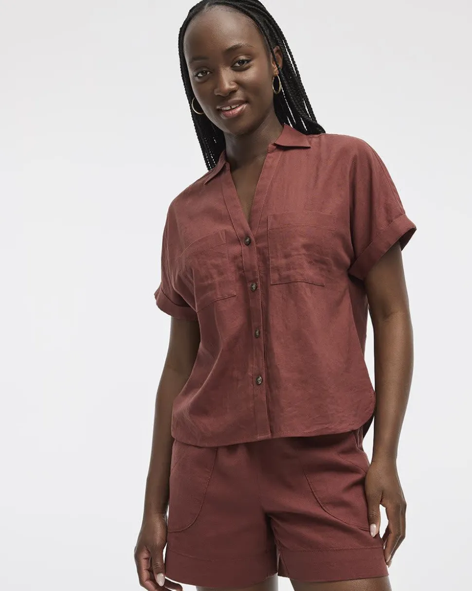 Short-Sleeve Linen-Blend Shirt